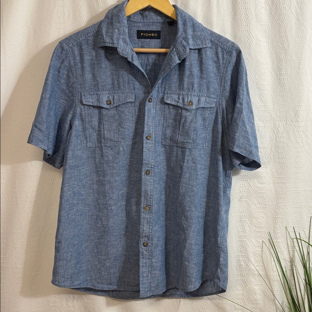 Piombo Men's Linen Button Down Shirt short Sleeve Size small
